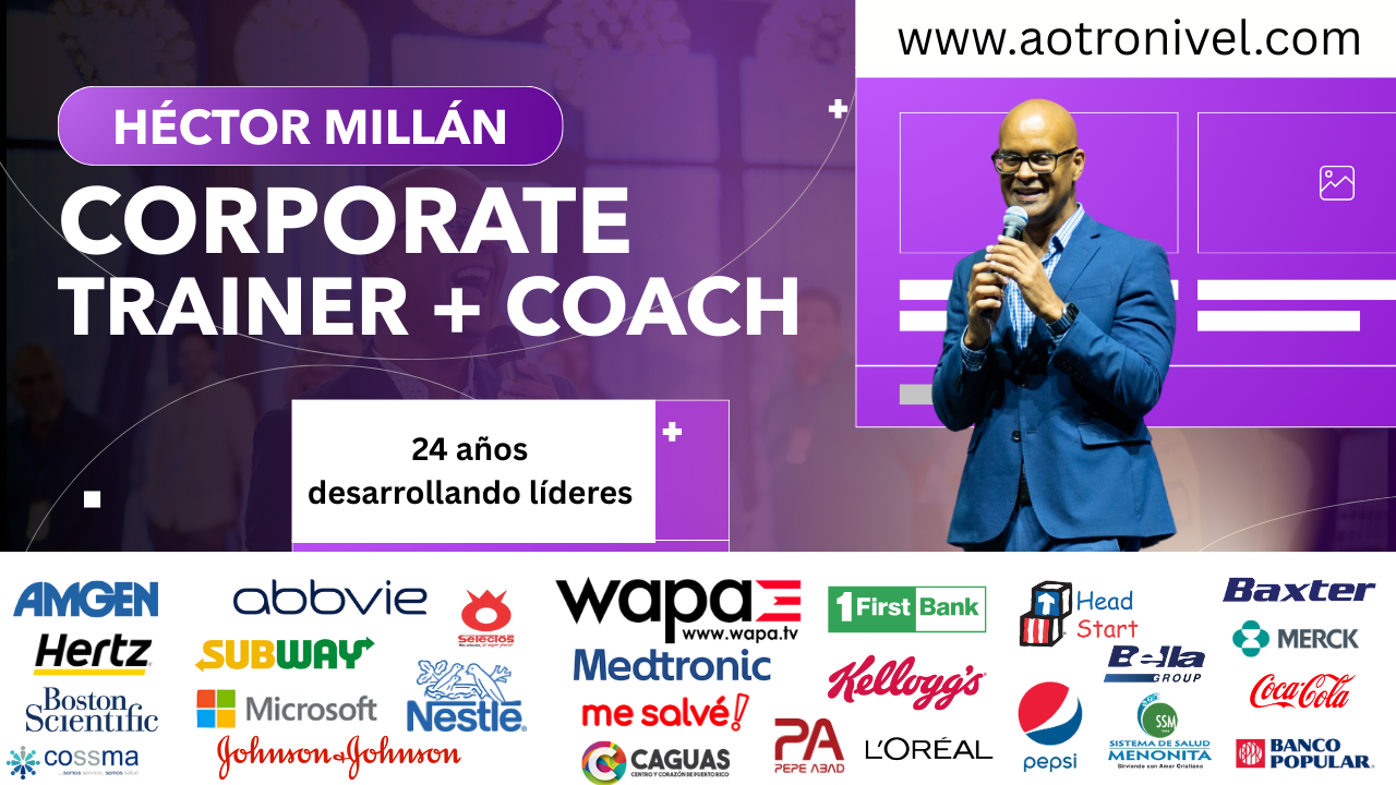 Héctor Millán en material promocional corporativo con logos de clientes